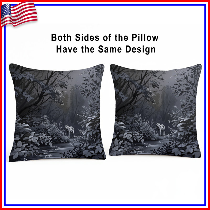 Coussins décoratifs loup gris en forêt, 18 po x 18 po