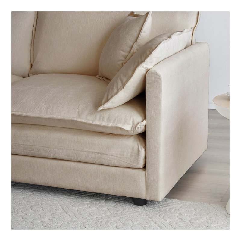 4 - Piece Upholstered Sectional Sofa, 1 - Piece of 2 Seater Sofa and 2- Piece of Ottomans , 2 Seater Loveseat Lounge with Ottomans , Beige Chenille