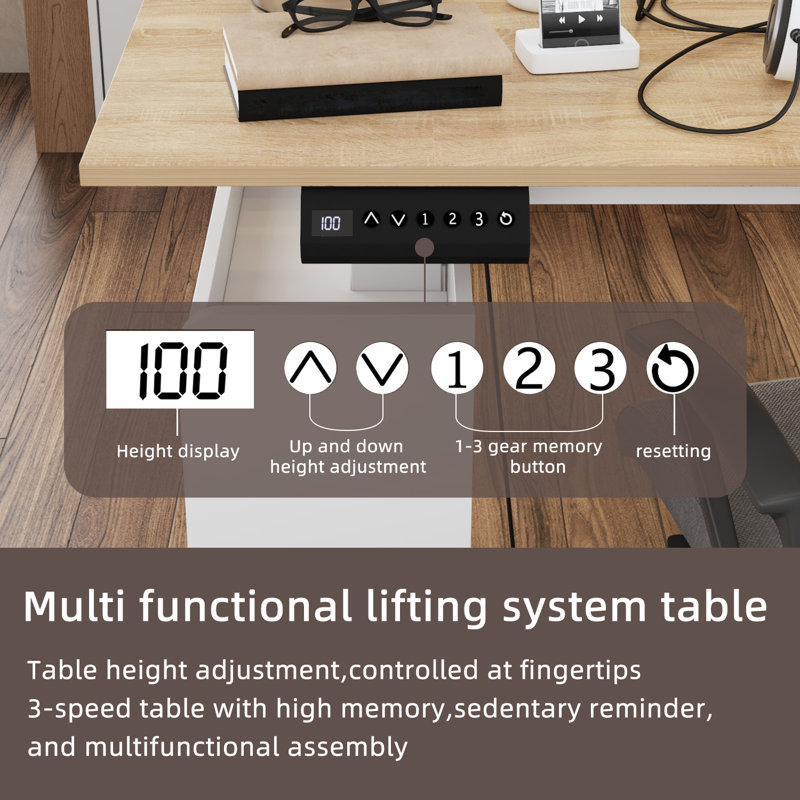63'' L-Shaped Electric Standing Desk With Drawers, Adjustable Height Workstation With Storage Shelves And Cabinet, Sit-Stand Home Office Corner Desk