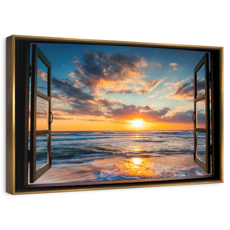 Fenêtre sur le Marcum du Pacifique, Cadre flottant doré, 40 po x 27 po