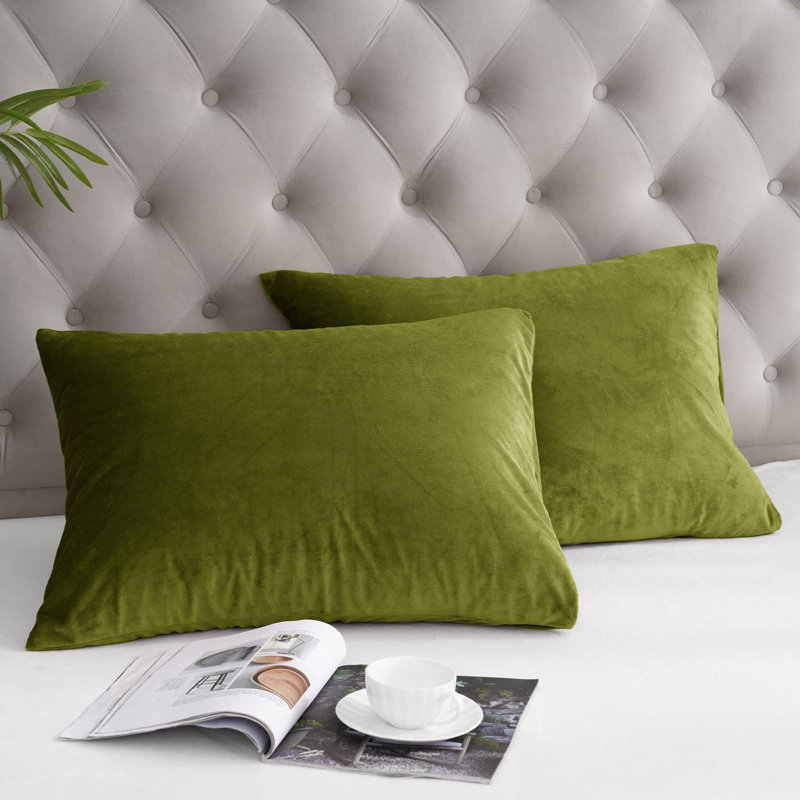 PHF Super Soft Velvet Pillowcases, 2 Pack Luxury Cozy Warm Pillow Shams Covers with Envelope Closure, 20x26", Olive Green