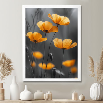 «Yellow Poppies», reproduction d'art murale jaune et gris