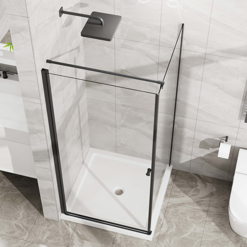 Shower Enclosure Frameless 36 In X 72 In, Corner Shower Door With 1/4 In. Clear Tempered Glass, Pivot Opening, Black Finish