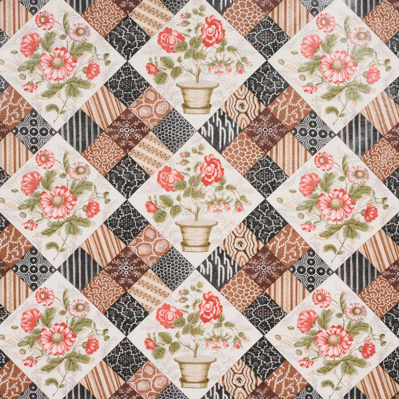 Caldwell Patchwork Chintz Fabric, Rose/Chocolate