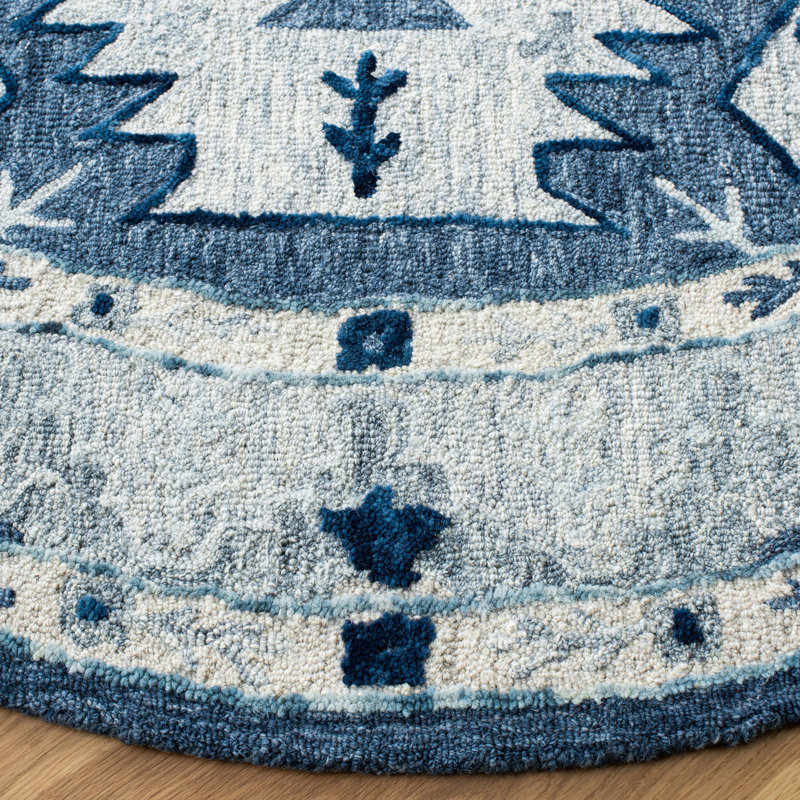 Tapis bleu / gris en laine touffeté à la main Lanagan, Rectangle 9 pi x 12 pi