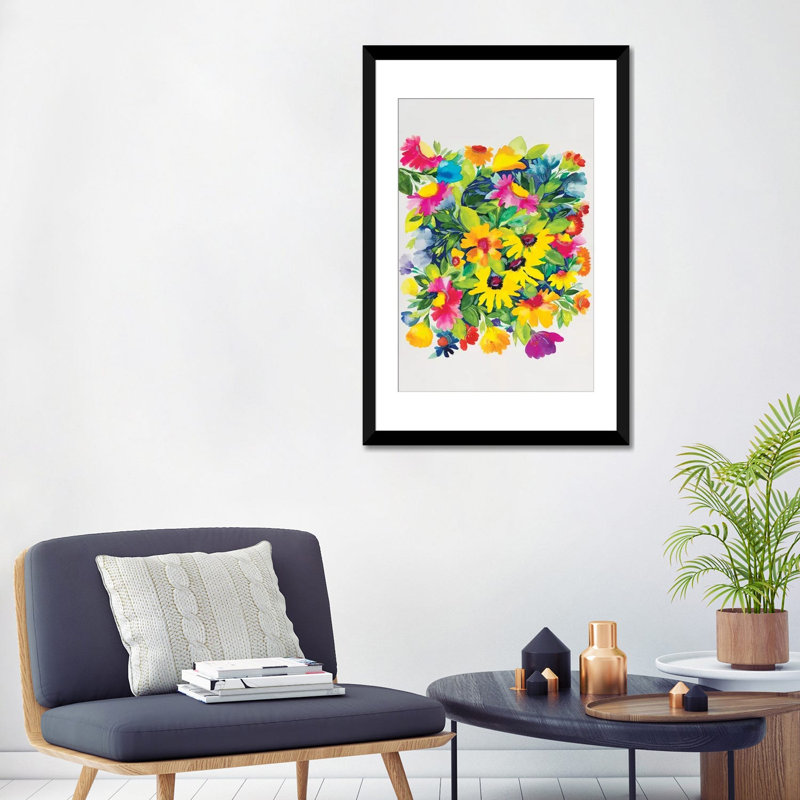 «Late Summers Bouquet», impression sur toile, H 24 po x l 16 po x P 1 po, Papier avec cadre noir, Blanc