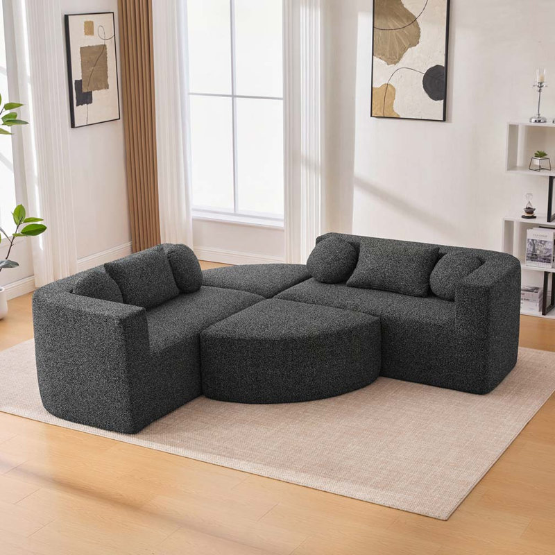 Canapé modulaire en tissu Boucle, Noir
