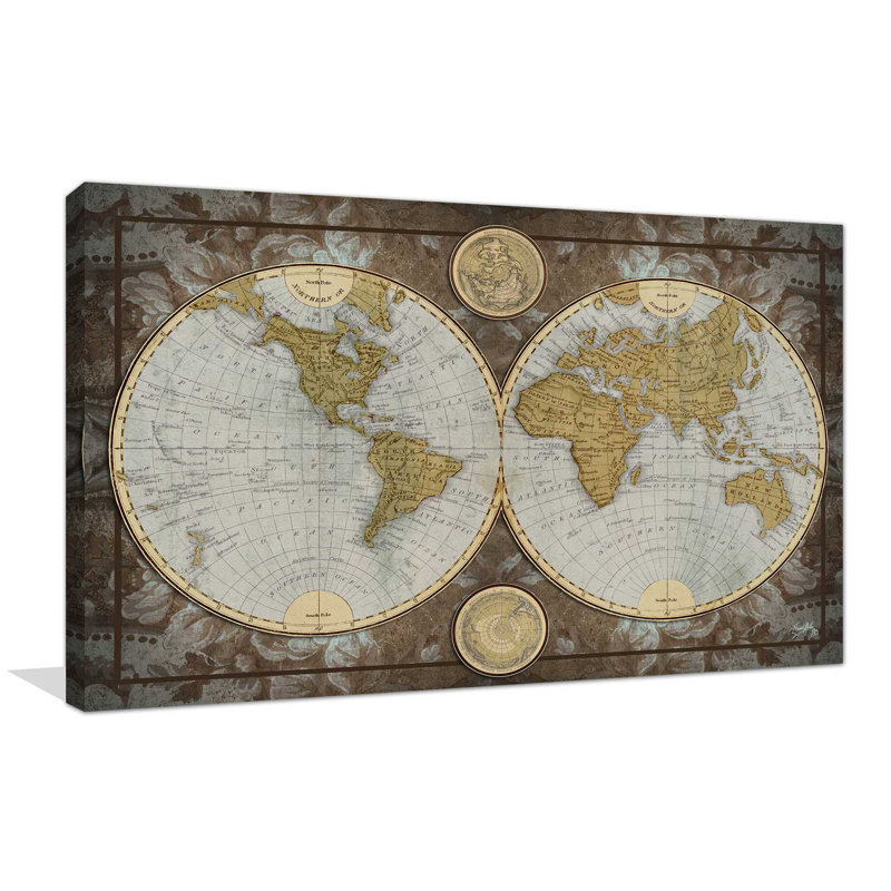 «World Map», impression, H 18 po x l 30 po x P 1 po, Toile tendue