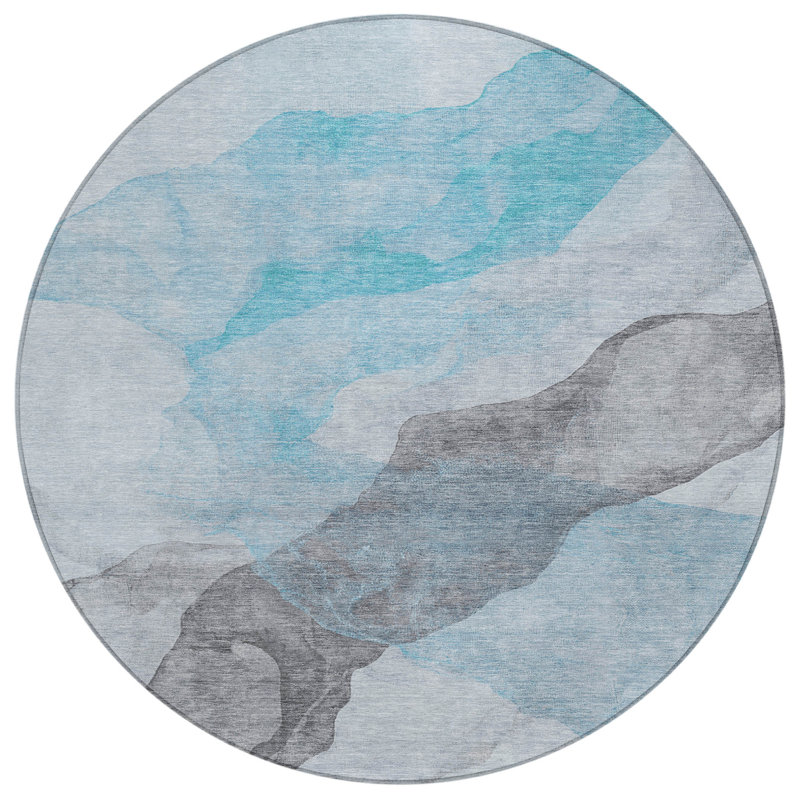 Tapis d'extérieur rond bleu et gris 8 pi