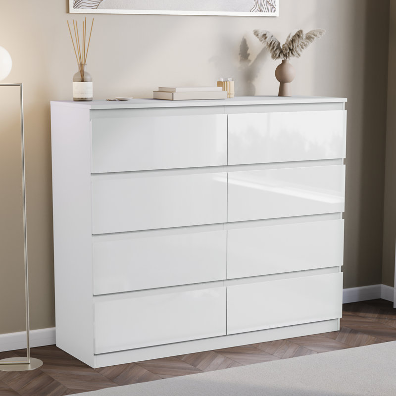 8 Drawer High Gloss Chest, (FSC 100%) Bedroom Home Storage Furniture, White