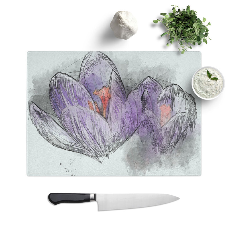 Tempered Glass Purple Crocus Flower Chopping Board, 28.5 cm x 39 cm