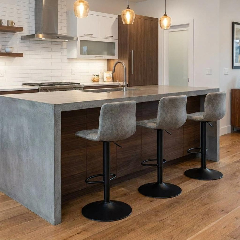 Bar Stools with Backrest and Footrest, Adjustable Height 360° Swivel PU Leather Counter Chairs, Sturdy Iron Frame, Modern Design