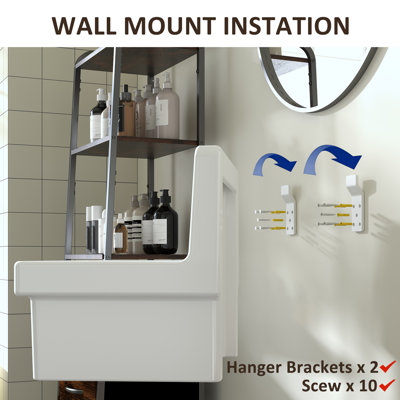 21 Inch Wall Mount Utility Sink, High Back Farmhouse Sink, White Ceramic Bathroom Sink Above Counter, Floating Porcelain Laundry Tub for Kitchen, Bathroom, Garage (21.3" x 16.2")