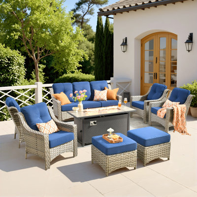 Daliya Wicker 7 - Person Patio Conversation Set with Cushions