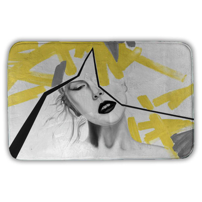 Woman with yellow line Bath Mat with Non-Slip Backing - Quick Dry Memory Foam Bathroom Rug - Absorbent - Modern Plush Spa-Style - Machine Washable
