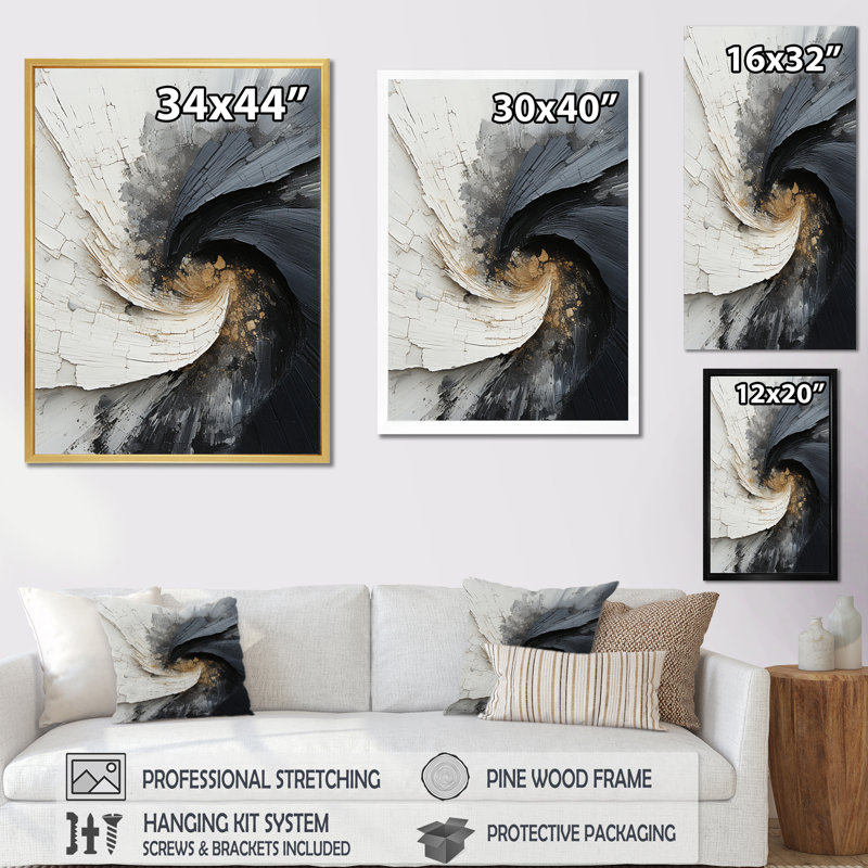 Contrast Harmony III - Art mural abstrait, salon, Cadre noir, H 20 po x l 12 po x P 1 po