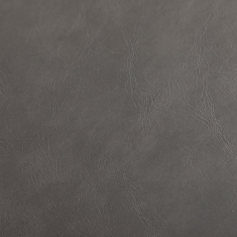 Cattibrie Vegan Leather Upholstered Round Ottoman, Gray Faux Leather