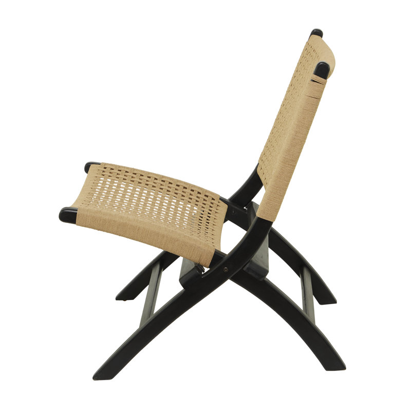 Chaise d'appoint en bois tissée à la main, Noir
