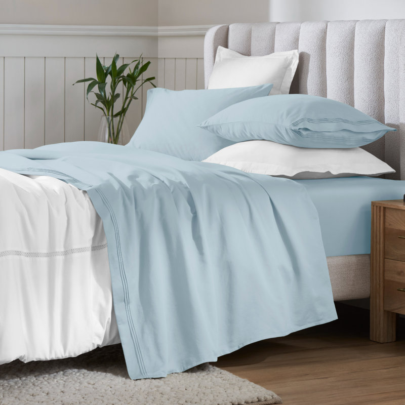 Egyptian Cotton Deep Pocket Solid 650 Thread Count Sheet Set, Baby Blue, Twin
