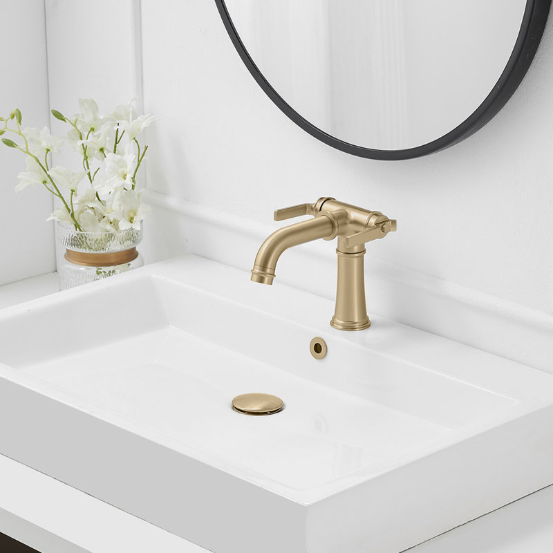 Robinet de salle de bain à un trou à 2 poignées avec drain, Or brossé