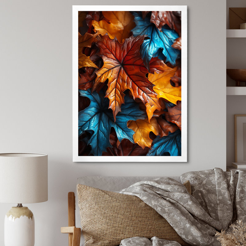 Orange et jaune feuilles d'automne - feuilles, art mural, Cadre photo blanc, H 20 po x l 12 po x P 1 po