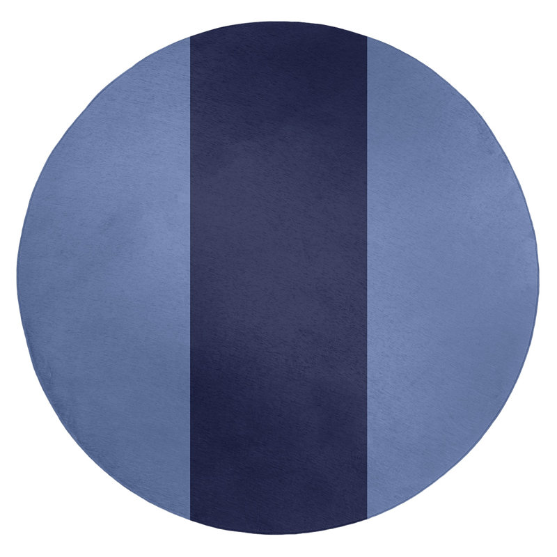 Tapis bleu/blanc rayé, Rond 5 pi