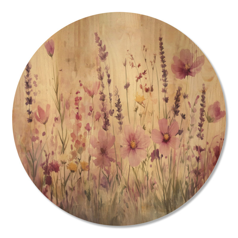 Printemps pastel pré - décoration murale ronde florale en bois, Rond 36 po, Rond