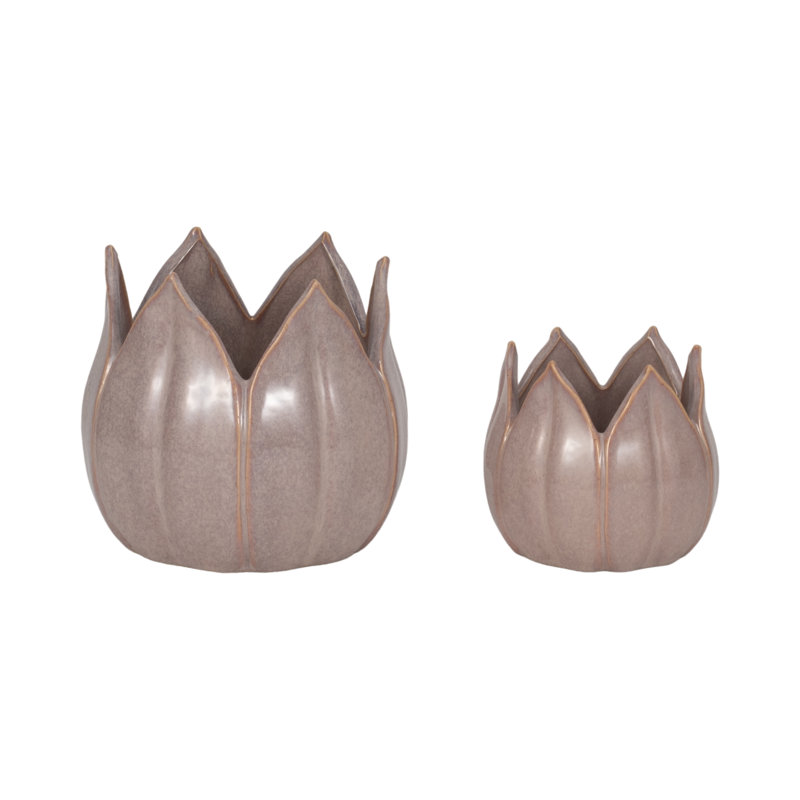 Sagebrook Home 2-Pieces Petal Planters, White, Purple, 7" H x 8" W x 8" D