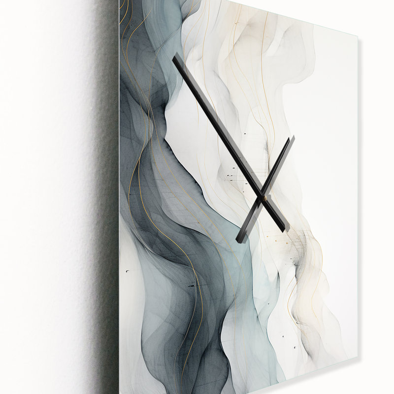 Bleu gris, dessin au trait, conceptuel abstrait II - horloges murales modernes, Très grand