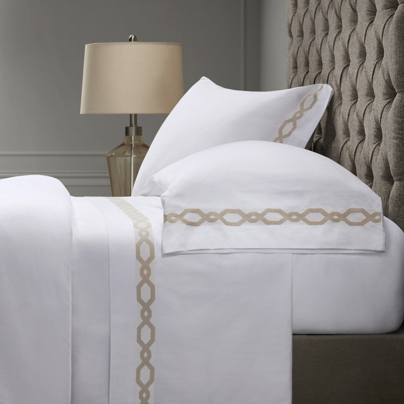 Ensemble de draps en satin de coton Croscill Signature Hem 300TC, Gris, Ensemble de drap pour lit très grand avec deux ta