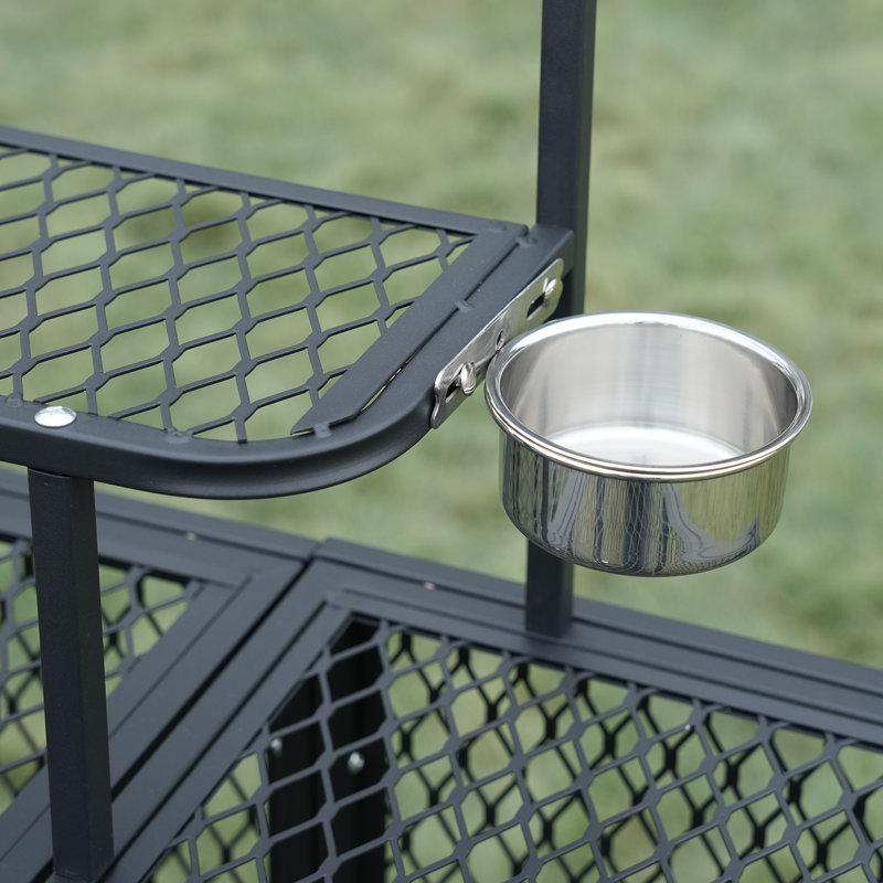Cage à oiseaux avec perroquet en métal 65 "avec plateau de jeu, tasses et perchoirs pour plusieurs oiseaux, Noir