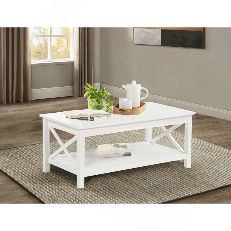 44-inch Rectangular Lift Top Coffee Table, White