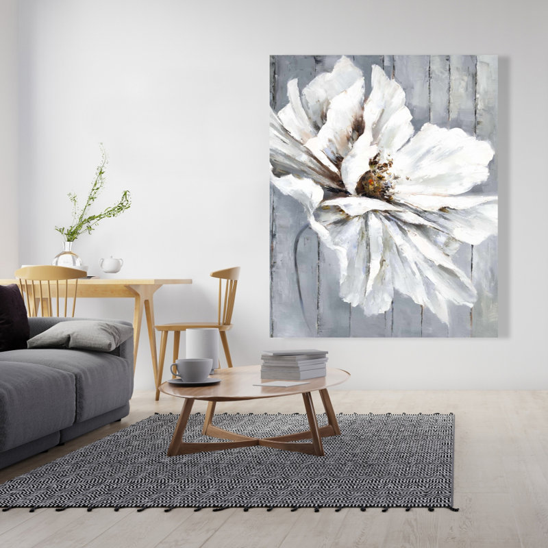Fleur sur bois - Toile botanique contemporaine pour la décoration intérieure