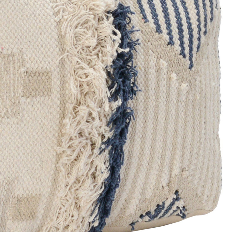 Natural Cotton Hand-Woven Moroccan Pouf Ottoman