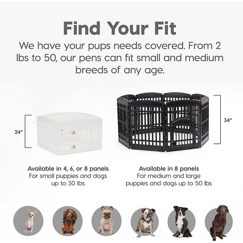 24" 6-Panel Pet Dog Puppy Playpen with Door, For Puppy Small Dogs Keep Pets Secure Easy Assemble Easy Storing Customizable Non-Skid Rubber Feet, White