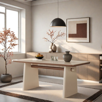 French-style cream-colored solid wood dining table