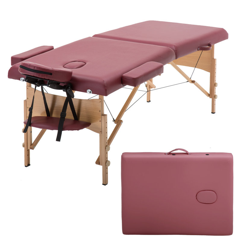 Massage Table 2 Section Foldable Tattoo Bed 73” Long Portable Massage Bed Adjustable Spa Bed With PU Leather Wooden Frame Adjustable Backrest & Headrest For Facial Care Tattoo Shop Foot Massage Mobile Massage