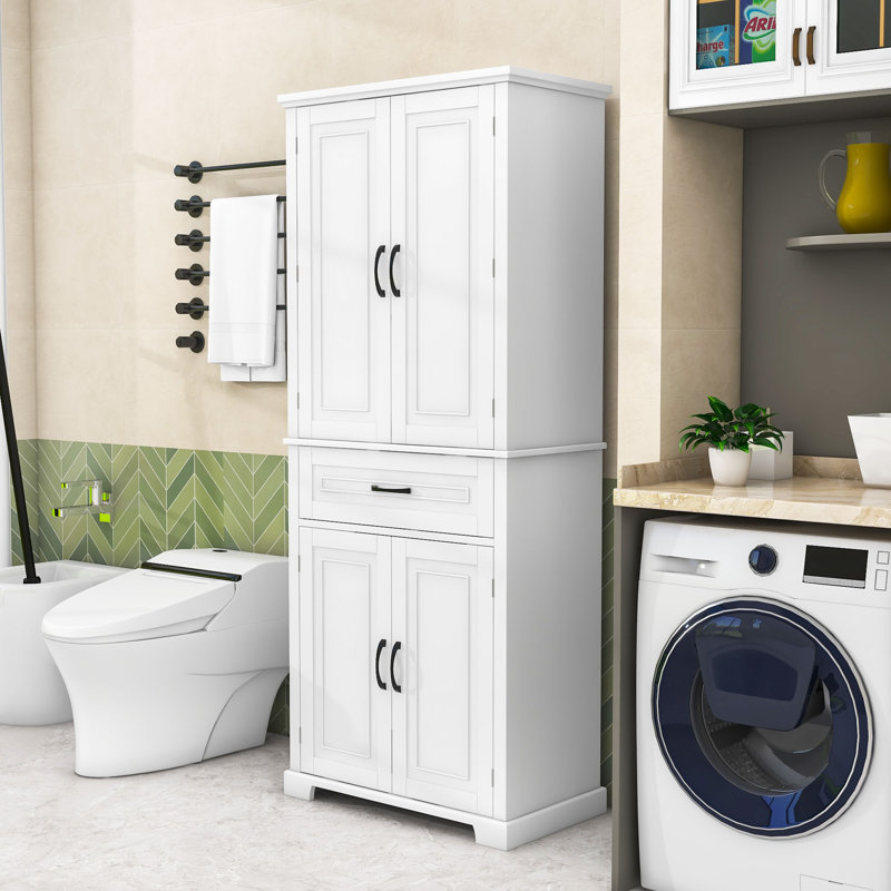Tall Bathroom Storage Cabinet with Doors, Drawer, Adjustable Shelf and Anti-Tipping Design, White