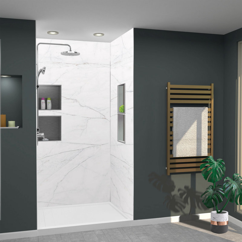 Mur de douche à trois panneaux H 96 po Titan, H 96 po x l 36 po x P 60 po, Noir brillant Caruso