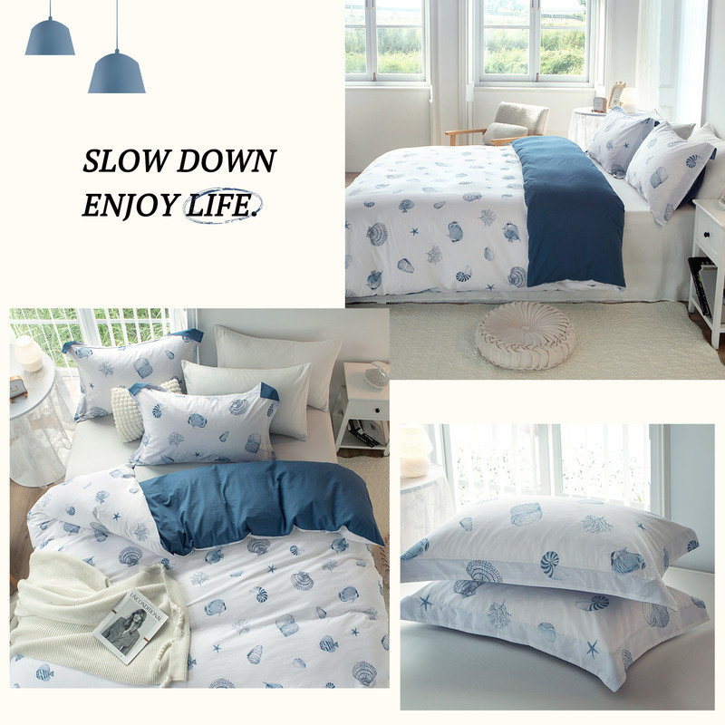Housse de couette 100% coton lavé - ensemble de literie de style bord de mer nautique, ensemble de housse d'édredon imprimé avec fermeture à glissière 4 attaches