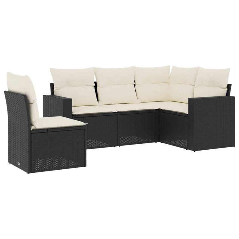 Vidaxl Garden Sofa Set Black PE Rattan, Powder-Coated Steel Large
