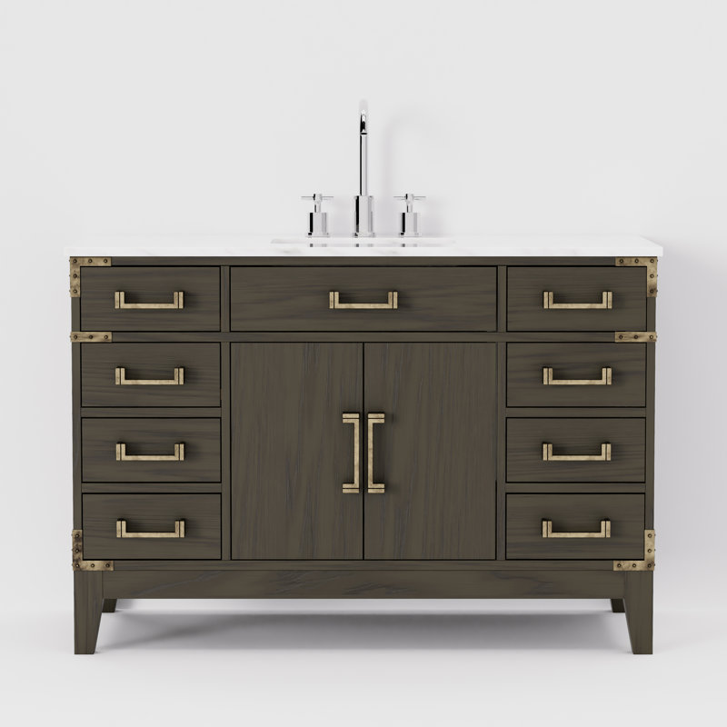 Ensemble de meuble-lavabo simple 48 po x P 22 po Laurel, Marbre de Carrare blanc, Chêne brun