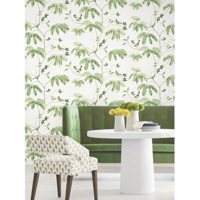 Cillian Green Botanical Bird Trail Wallpaper