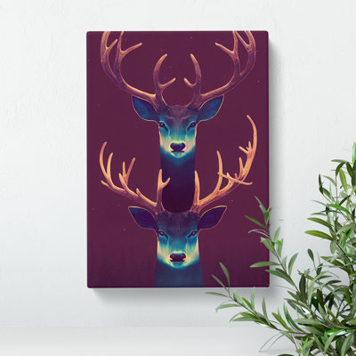 XC1022-2407X Head Of Two Stags 1 Piece Wrapped Canvas Wall Art