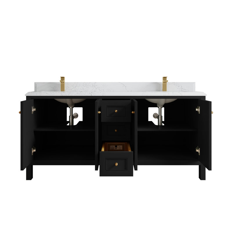 Nashville 72 In. W X 22 In. D Double Sink Bathroom Vanity With Cove Edge Empira White Quartz, Black