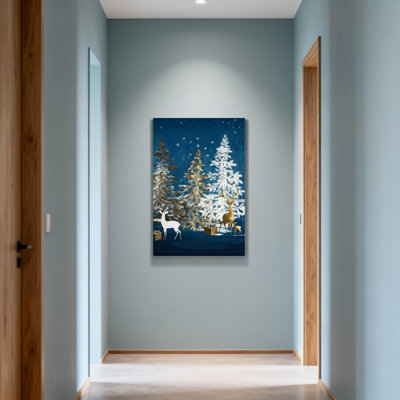 Animaux, hiver, forêt, cerf, neige, arbres, étoiles, cadeaux