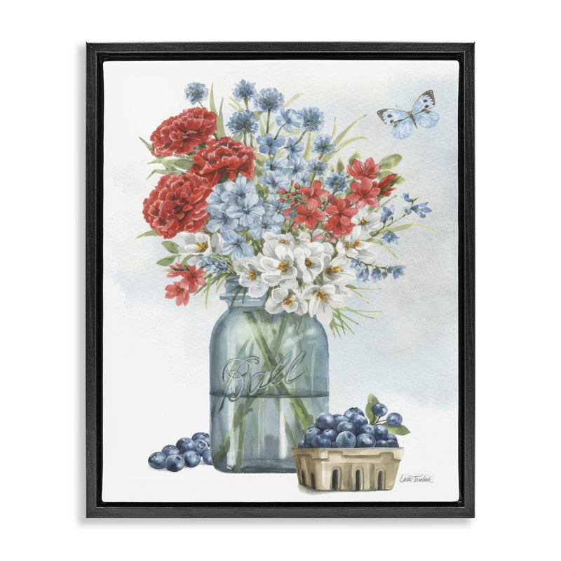 Art mural encadré flottant "Country Blossoms & Blueberries" par Leslie Trimbach, H 31 po x l 25 po