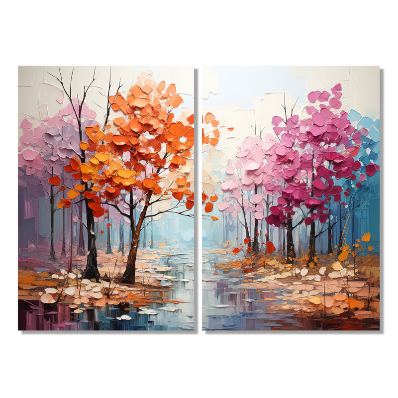 Orange, rose, Neo Primal Forest Collage - Art mural traditionnel, Wrapped Canvas, Does Not Apply, 36" H x 48" W