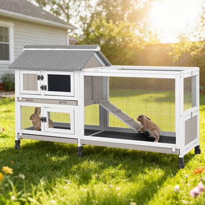 Cage à lapin pour l'extérieur avec cage de lapin 2 étages sur 6 roues, 3 plateaux étanches, rampe, toit imperméable pour petits et moyens animaux, conception extensible