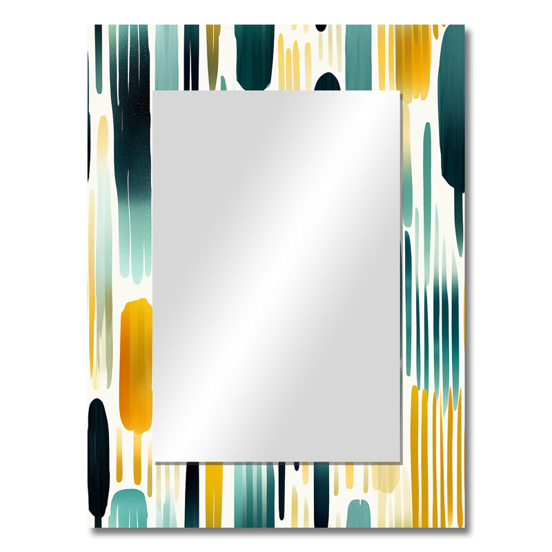 Motif rayé de peinture verte et jaune de PASCOLA de PASCOLA, miroir mural moderne, art imprimé en métal, 32 po x 24 po